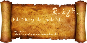Ráduly Árpád névjegykártya