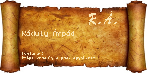 Ráduly Árpád névjegykártya